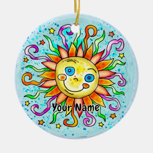 Dwaze Zon  Keramisch Ornament (Voorkant)