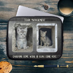 Dweke katfoto's met metalen lederen laptophoes laptop sleeve<br><div class="desc">Laptophoes met een donkerbruin leren design met een metalen bekleding en uw eigen aangepaste foto's (optioneel) en (grappige of andere) teksten. Mooi als cadeau voor hem.</div>