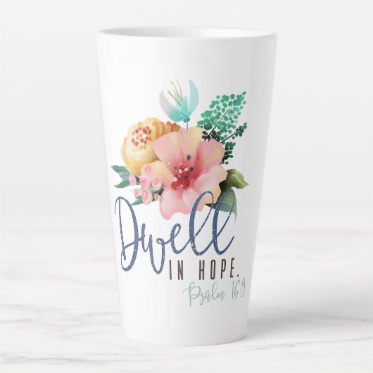 Dwell in Hope Bible Verse Floral Latte Mok (Voorkant)