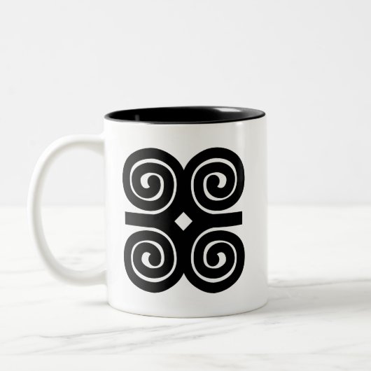 Dwennimmen - Sterkte en Humiliteit Adinkra-symbool Tweekleurige Koffiemok (Links)