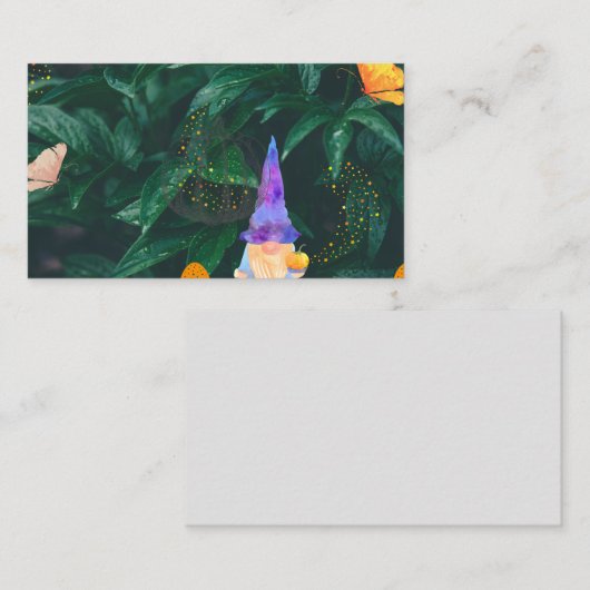 Dwerf met pompoen en magische paddenstoelen en sla visitekaartje (Voorkant / Achterkant)