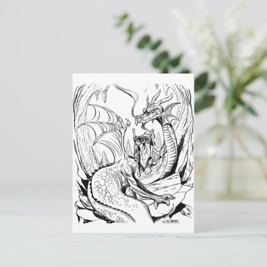 dwerg en dragon lineart briefkaart (Staand voorkant)