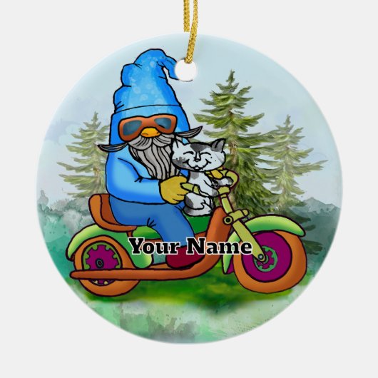 Dwerg op motor keramisch ornament (Voorkant)