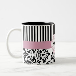 Dwergbevochtigers en strepen, monogrammen tweekleurige koffiemok