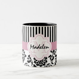 Dwergbevochtigers en strepen, monogrammen tweekleurige koffiemok