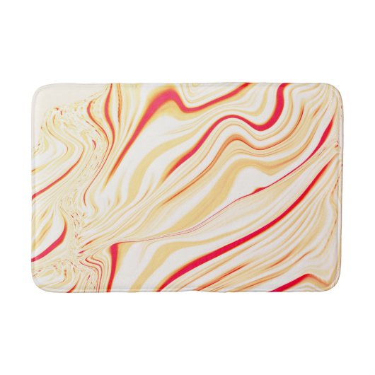 Dwergdoek in heldere beige tonen, rode gebogen spo badmat (Voorkant)