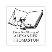 Dwergelf leest groot boek Bibliotheeknaam Zelfinktende Stempel (Design)