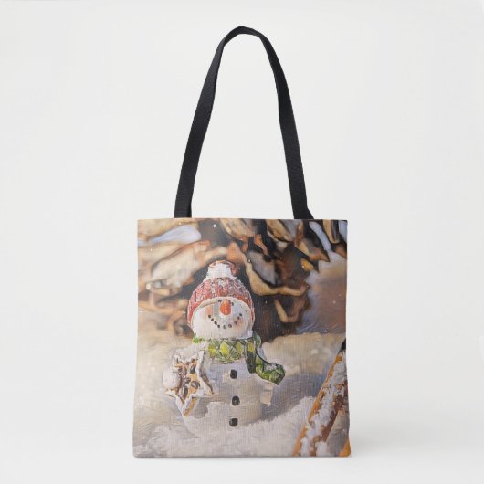Dwergen in de sneeuw aquarel schilderij tote bag (Voorkant)