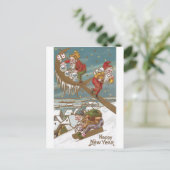 Dwergen leveren goud op nieuwjaarsdag feestdagenkaart (Staand voorkant)