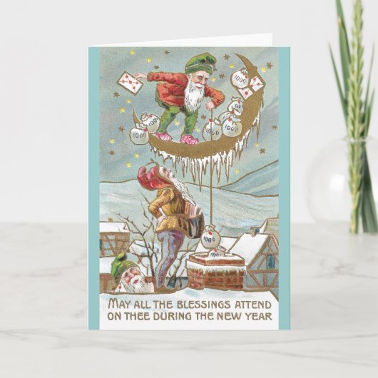 Dwergen met zakken van goud  Nieuwjaar Feestdagen Kaart (Voorkant)