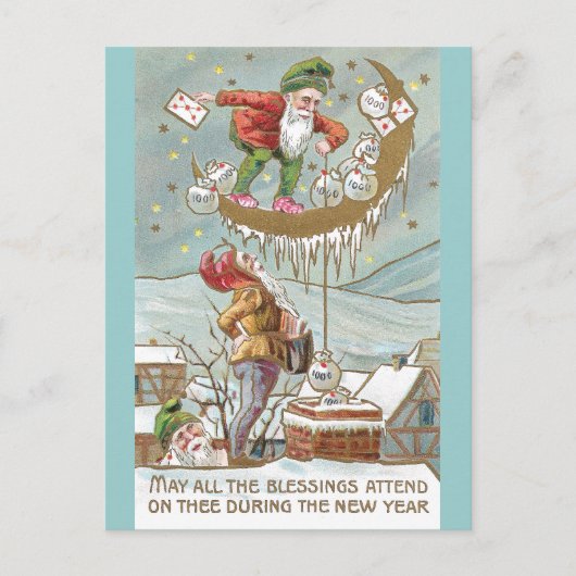 Dwergen met zakken van goud  Nieuwjaar Feestdagenkaart (Voorkant)