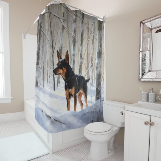 Dwergpinscher Laat het sneeuwen Kerstmis Douchegordijn (In situ)