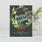 Dwergste kerstboomkreeftenboardsbes feestdagenkaart (Staand voorkant)