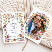Dwergtuinbouillon kleurrijk bloemmonogram save the date