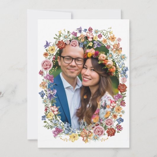 Dwergtuinbouillon kleurrijk bloemmonogram save the date (Achterkant)