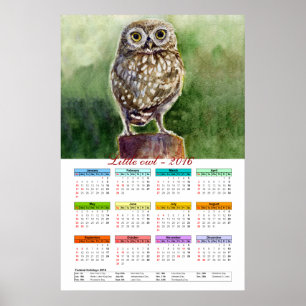 Dwerguil aquarel kalender 2016 poster