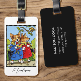 Dwhimsicale Corgi-hond Illustratie op Maat Bagagelabel