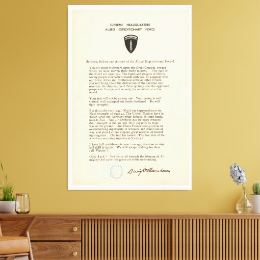 Dwight D. Eisenhower's Order of the Day (1944) Canvas Afdruk (Insitu (Woonkamer))