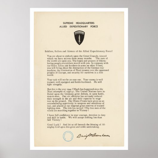 Dwight D. Eisenhower's Order of the Day (1944) Poster (Voorkant)