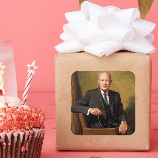 Dwight Eisenhower President Witte Huis Vierkante Sticker (Feest)