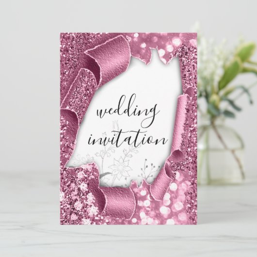 Dwingende 3D Cart Effect White Rose Glitter Floral Kaart (Staand voorkant)