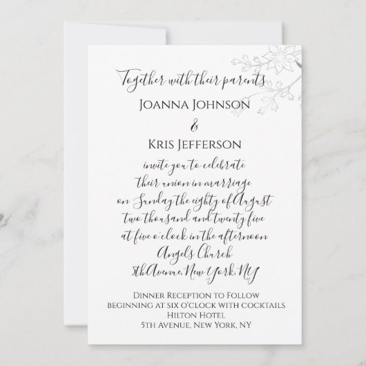 Dwingende 3D Cart Effect White Rose Glitter Floral Kaart (Achterkant)