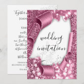 Dwingende 3D Cart Effect White Rose Glitter Floral Kaart (Voorkant / Achterkant)