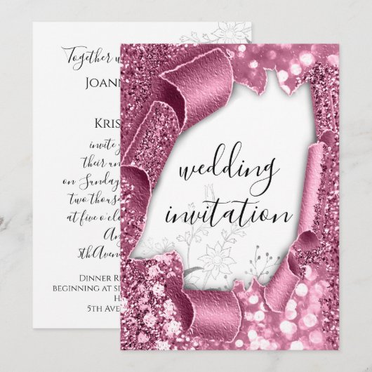 Dwingende 3D Cart Effect White Rose Glitter Floral Kaart (Voorkant / Achterkant)