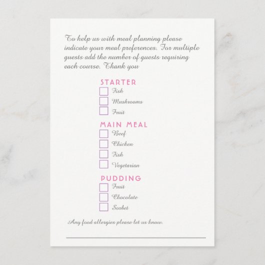 Dwingende paarse roze bloemcascademaaltijden informatiekaartje (Achterkant)