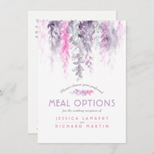 Dwingende paarse roze bloemcascademaaltijden informatiekaartje (Voorkant / Achterkant)