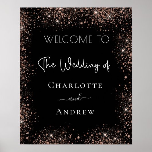 Dwingende zwarte roos gouden glitter welkom poster (Voorkant)