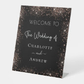 Dwingende zwarte roos gouden glitter welkom reclamebord met voetstuk (Voorkant)