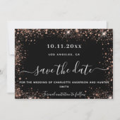 Dwingende zwarte roos goudglitter save the date (Voorkant)