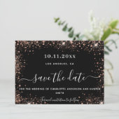 Dwingende zwarte roos goudglitter save the date (Staand voorkant)