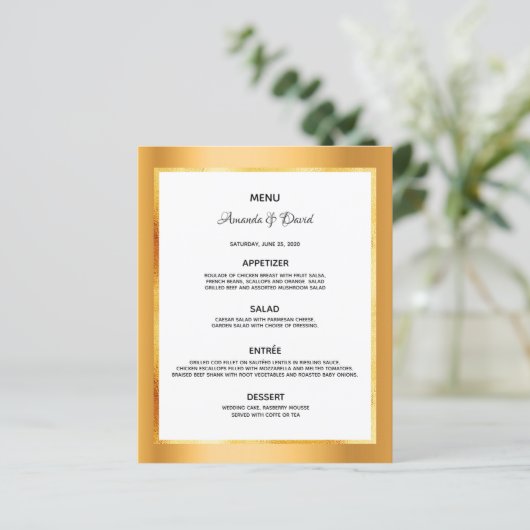 Dwingermenu goud metaalwitte glanzen elegant (Staand voorkant)