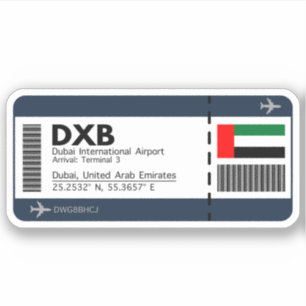 DXB Dubai Boarding Pass - Dubai Ticket Sticker