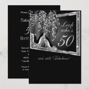 DY Age Birthday Party   Zilver Glitter & Black Kaart