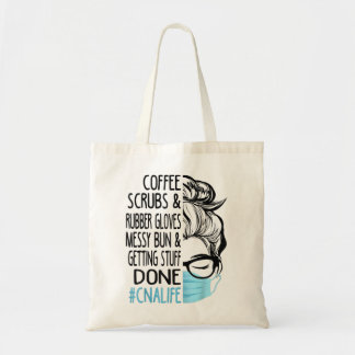 Dy Coffee Scrubs en Rubber Ghandschoenen Messy Bun Tote Bag