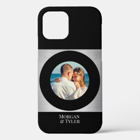 DY Couple's Photo & Names Blk Circle Silver Black Case-Mate iPhone Case (Achterkant)