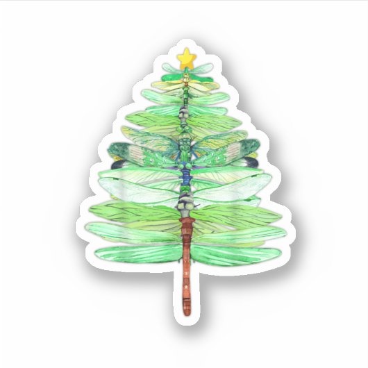 Dy Funny Dragonfly Christmas Tree Xmas Insect Love Sticker (Voorkant)