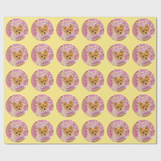 DY Merry Kerstmis en naam, Cute Dog, Bleek Geel Cadeaupapier (Vlak)