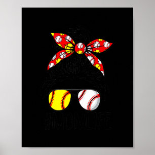 Dy Messy Bun Moederdag Softball Baseball Poster