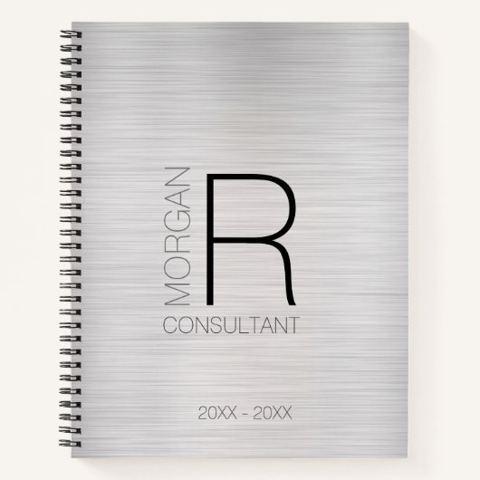 DY Monogram Naam Woorddatum: Blk Grey Silver Notitieboek (Voorkant)