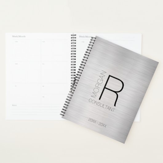 DY Monogram Naam Woorddatum: Blk Grey Silver Planner (Display)