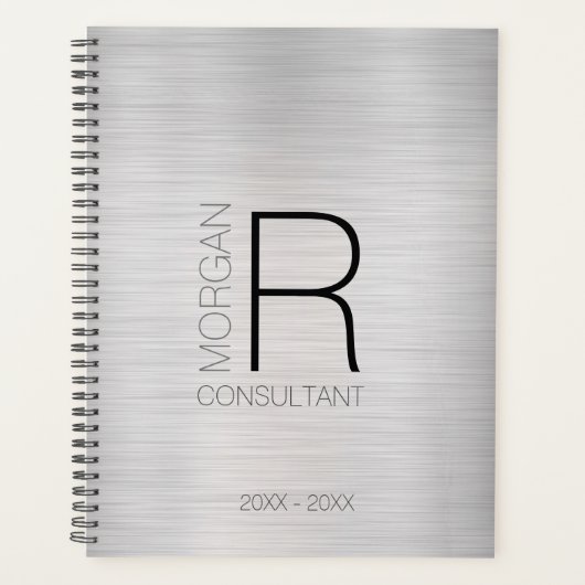 DY Monogram Naam Woorddatum: Blk Grey Silver Planner (Voorkant)