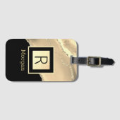 DY-naam en -monogram, zwarte & gouddoos en Agate Bagagelabel (Voorkant (horizontaal))