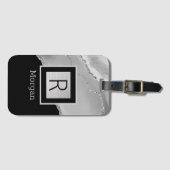 DY-naam en -monogram, zwarte & zilverdoos en Agate Bagagelabel (Voorkant (horizontaal))