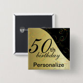 DY-naam en ouderdom Vierkante Button 5,1 Cm (Voorkant /achterkant)