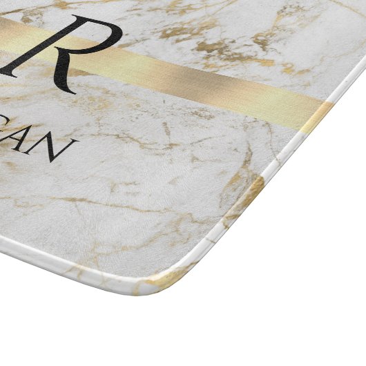DY-naam en zwart monogram, wit en goudmarmer Snijplank (Hoek)