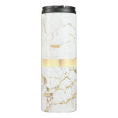 DY-naam en zwart monogram, wit en goudmarmer Thermosbeker (Achterkant)